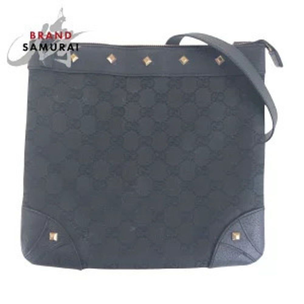 Gucci Studded Black GG Canvas Leather Shoulder Bag Pouch